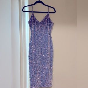 Purple sparkly dress, Brand: Q, Size medium.
